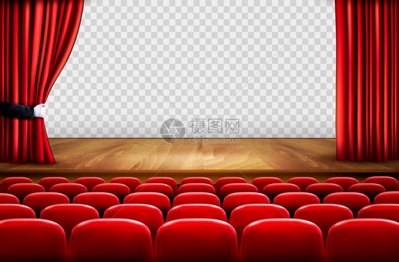 带木地板和红窗帘的剧院舞台图片