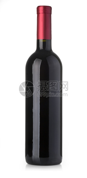 红葡萄酒和在白背景剪切路径上隔离的瓶子图片