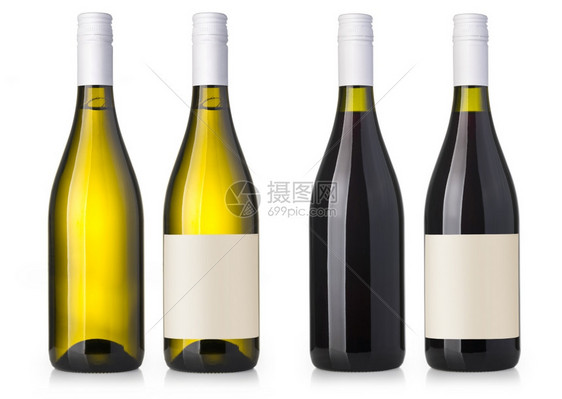 设置两瓶白葡萄酒底上隔离标签图片