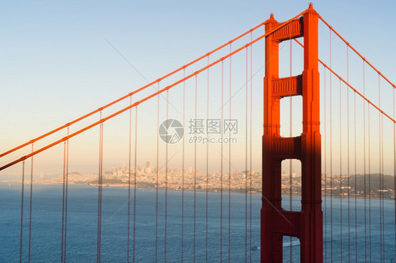 海湾金门大桥和旧山市天际之景图片