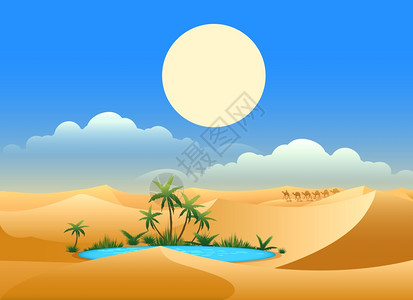 沙漠绿洲棕榈树矢量插画背景图片