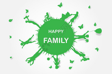 绿色背景的幸福家庭在田野玩得开心圆圈环境地球世界图片