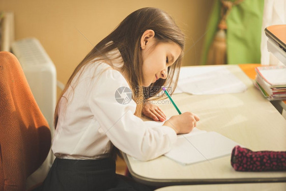 重点突出的女学生在家做功课图片