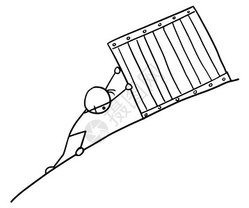 打乒乓球男人将大盒子推向斜坡插画