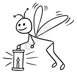 斯蒂弗里卡通矢量doodledoodlestickman用灯笼飞翔的萤火虫插画