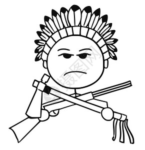 手奖杯印地安第人部落酋长带步和托马霍克的卡通矢量棍手插画