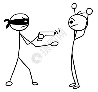 带面具男人持械抢劫持手犯罪一人举手持面具和的抢劫者插画