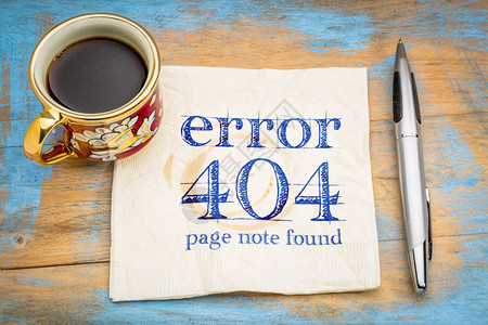 错误40网页未找到符号手写在餐巾纸上加咖啡杯图片