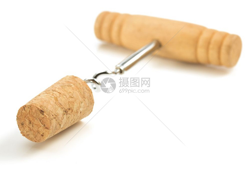 在白色背景上隔离的colscrescrew和winecork与白色背景隔离的cork图片