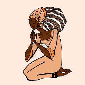 非洲族裔妇女美丽的孩手画矢量插图图片