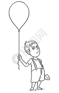 手画漫插图男孩拿着充气球和铲子图片