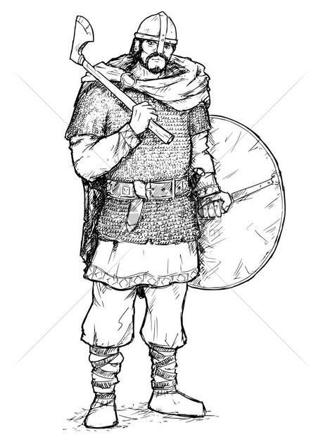 手绘古代战士卡通矢量插图