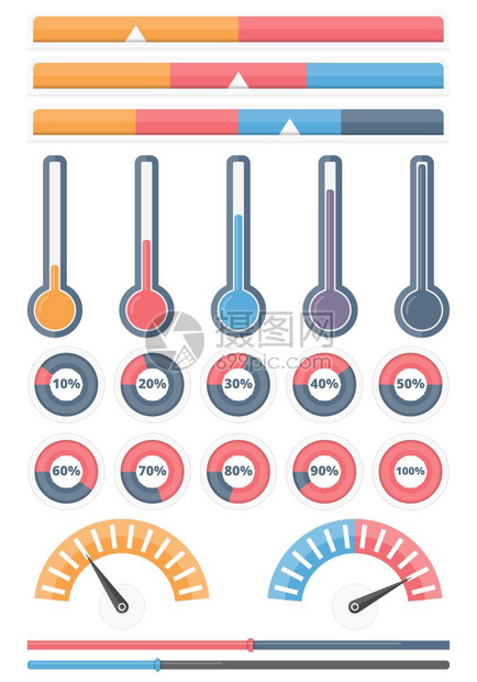 指标一套不同的指标横向指标血压条温度计圆进指标项目信息要素矢量eps10插图图片