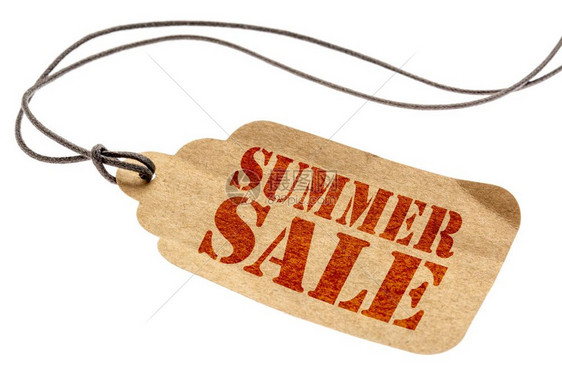 夏季销售标志纸面价格标签白纸上隔着一条绳子图片