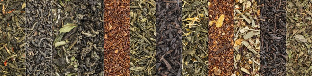各种黑色绿白红茶和草药各种松叶的宏观背景照集图片