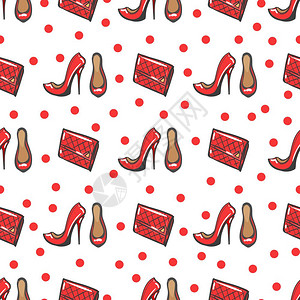 时装无缝模式时装无缝模式红色时装鞋子离合点背景图片