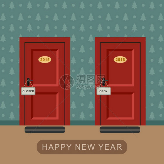 新的2016年快乐新的2016年概念快乐有两扇门象征着今年图片