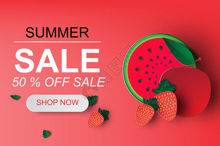 西瓜草莓和苹果制成的夏季促销画纸背景图片