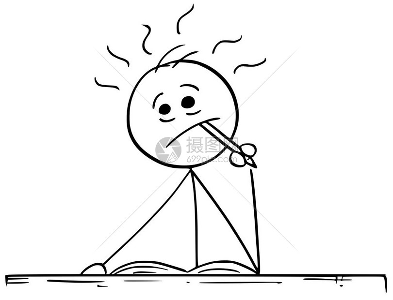 咬铅笔的火柴人插画图片下载-正版图片304299697-摄图网