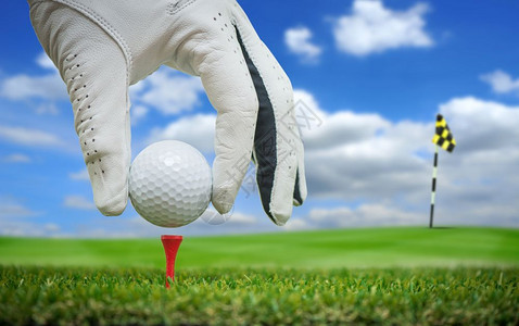 高尔夫球手用蓝天打图片