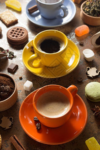 咖啡茶叶和可杯桌底图片