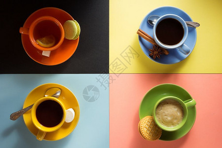 咖啡茶和可背景丰富多彩图片