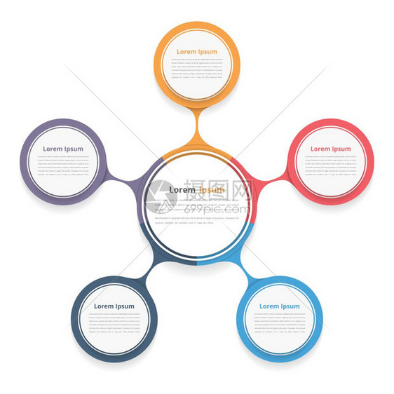 五元素圆形图包含五个元素步骤或选项流程图工作模板矢量eps10插图图片