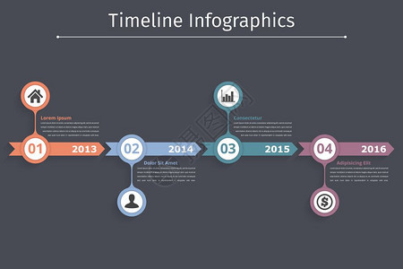 时线信息图带有箭头流程图工作或过信息图矢量eps10插图的时线信息模板图片