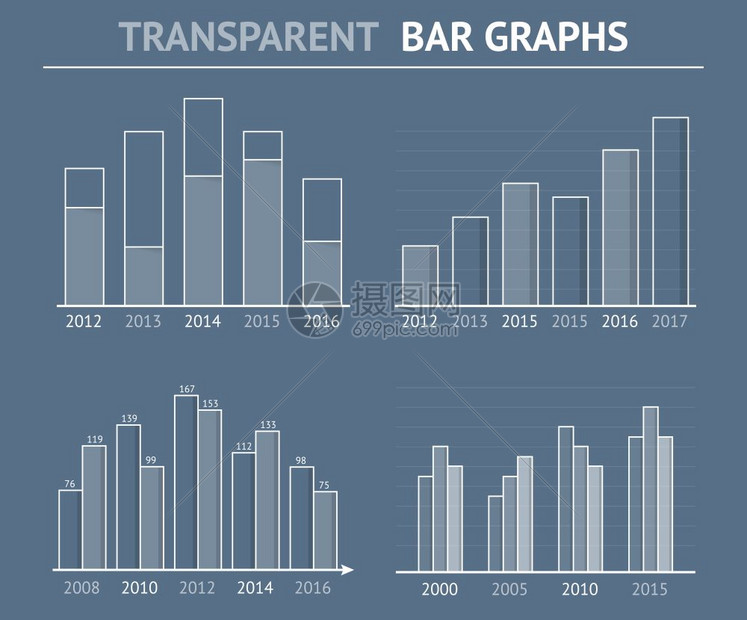 透明条形图用于统计或数据可视化的透明条形图可用于报告或演示文稿矢量eps10插图图片