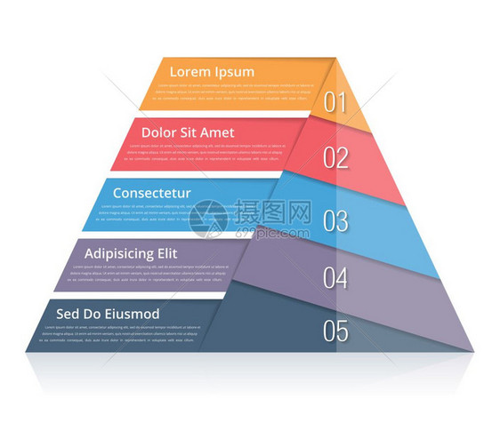 金字塔图包含5个要素的金字塔图包括数和文金塔信息图模版用于演示的金字塔图矢量eps10插图图片
