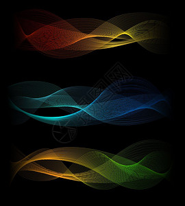 暗光速声音波抽象矢量背景彩虹线频谱波在黑色上流烟雾插画