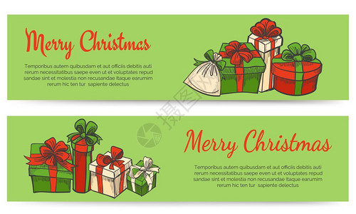 圣诞快乐横旗圣诞快乐旗礼品盒手画风格矢量插图图片