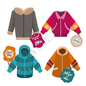 冬季销售大衣标签冬季销售大衣和带有标签的外套矢量说明图片