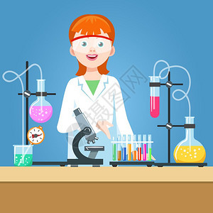 化学实验室女科家做实验图片