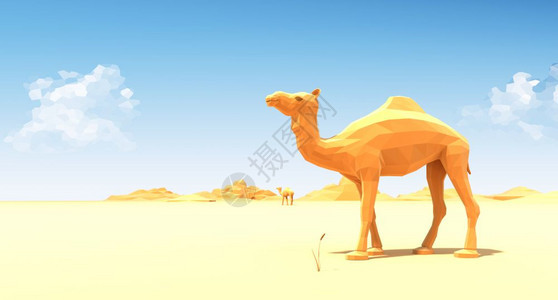 沙漠中的骆驼3D插图背景图片