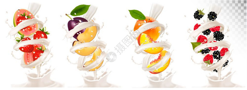 新鲜水果酸奶矢量设计元素图片