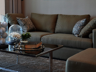 在现代客厅用灰色带条纹的枕头图片