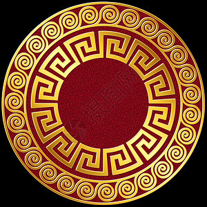传统古金希腊装饰品Meander传统古金圆希腊装饰品红色和黑背景的Meander模式背景图片