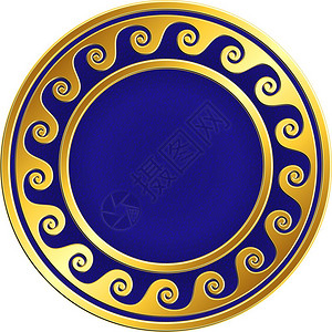 带有希腊米兰德模式的金圆框具有传统希腊古老的米兰德模式在设计板的蓝色背景上具有传统的希腊马兰德模式装饰瓷砖和板的黄金模式传统的希图片