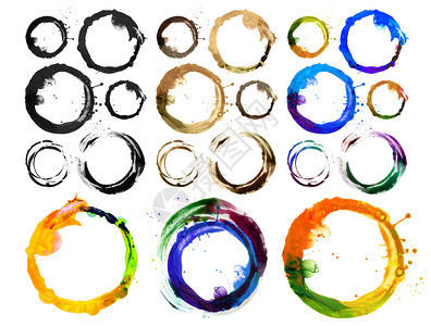 圆形丙烯和水彩色油漆设计元素咖啡杯条纹孤立图片