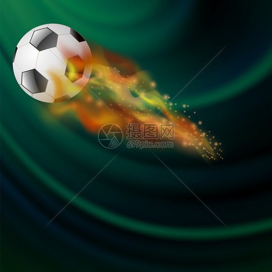燃烧运动足球图标带有深绿色背景上的钢丝和火焰燃烧运动足球图标图片