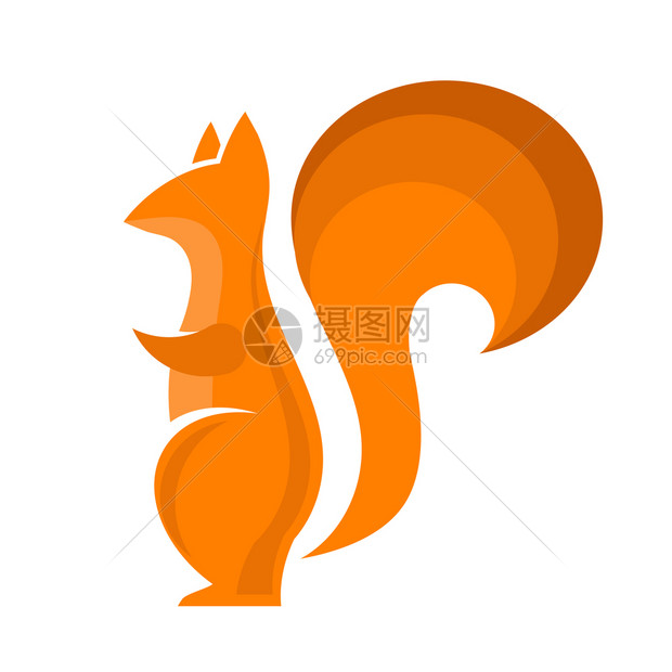 白色背景上的橙松鼠图标带毛尾灰的全食龙头橙松鼠图标图片