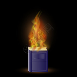 燃烧蓝皮书和火焰燃烧的在黑色背景上孤立燃烧蓝皮书和火焰燃烧的图片