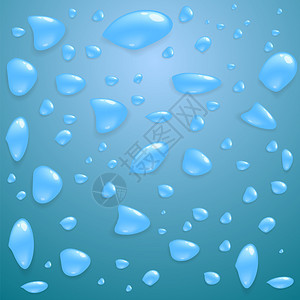 蓝色背景上孤立的一组水滴图片