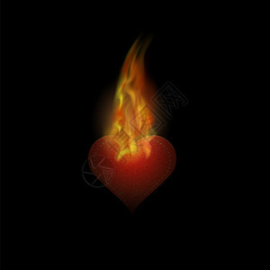 燃烧的心贴纸与火焰燃烧孤立在黑色背景上燃烧的心贴纸与火焰燃烧与燃烧图片