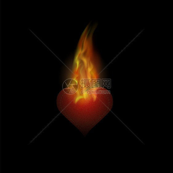 燃烧的心贴纸与火焰燃烧孤立在黑色背景上燃烧的心贴纸与火焰燃烧与燃烧图片
