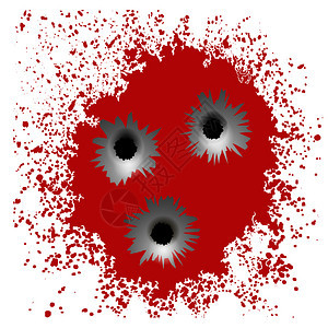 红色血溅背景上隔离的一组不同弹孔红色血溅背景上的弹孔图片