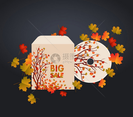 CD封面设计贺卡和秋叶可作为感恩节的邀请和问候图片