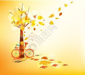 你好秋天用叶制成的自行车图片
