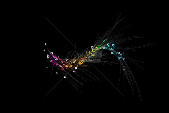 黑色背景上的多彩线条矢量插图图片